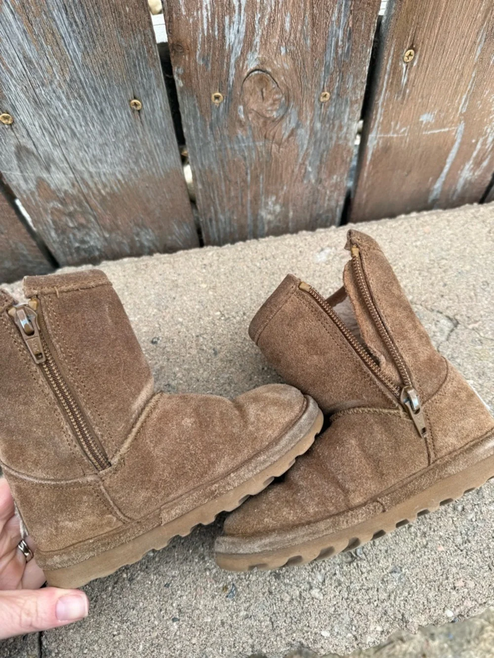 BEARPAW Kids Elle Brown Tan Suede Wool Side Zip Boots Size 8